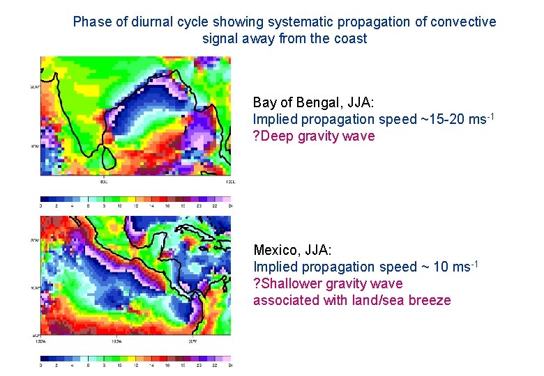 Phase of diurnal cycle showing systematic propagation of convective signal away from the coast