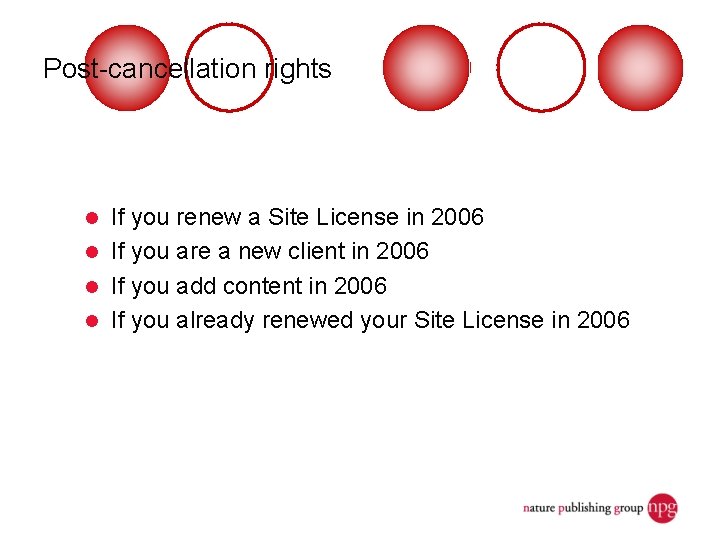 Post-cancellation rights If you renew a Site License in 2006 l If you are