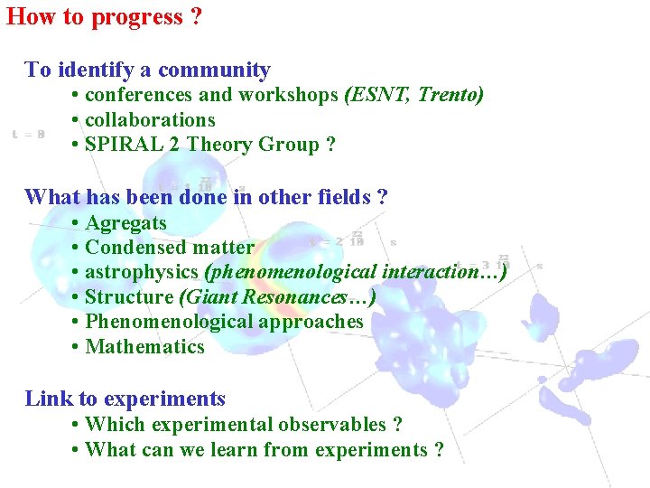 How to progress ? To identify a community • conferences and workshops (ESNT, Trento)