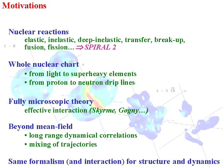 Motivations Nuclear reactions elastic, inelastic, deep-inelastic, transfer, break-up, fusion, fission… SPIRAL 2 Whole nuclear