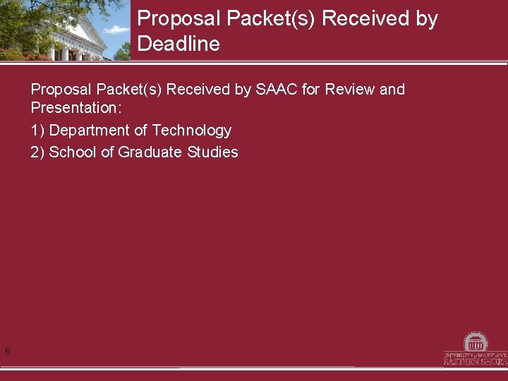 Proposal Packet(s) Received by Deadline Proposal Packet(s) Received by SAAC for Review and Presentation: