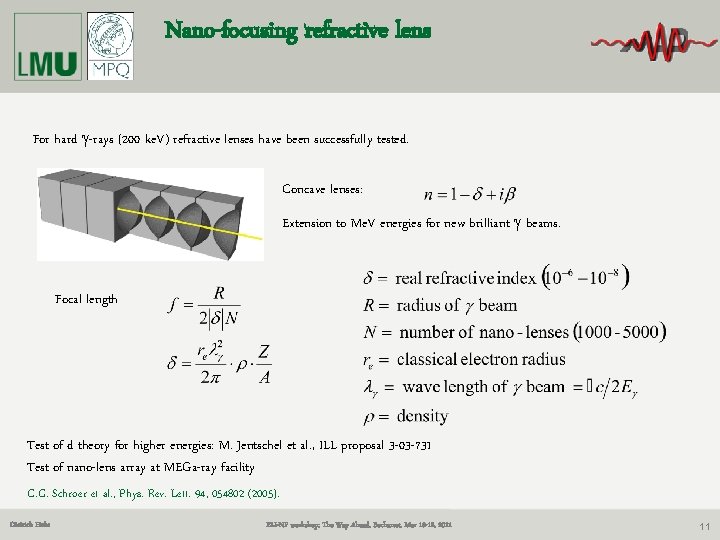 Nano-focusing refractive lens For hard g-rays (200 ke. V) refractive lenses have been successfully