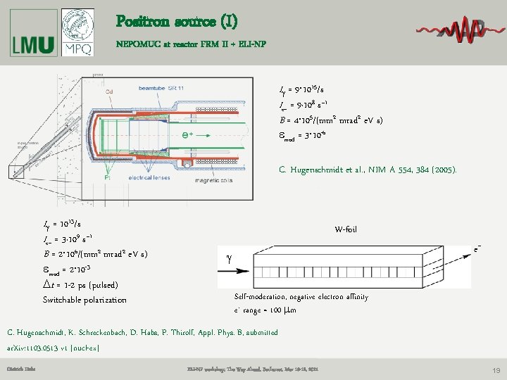 Positron source (I) NEPOMUC at reactor FRM II + ELI-NP Ig = 9∙ 1015/s