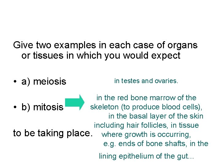 Give two examples in each case of organs or tissues in which you would