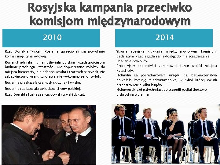 Rosyjska kampania przeciwko komisjom międzynarodowym 2010 Rząd Donalda Tuska i Rosjanie sprzeciwiali się powołaniu