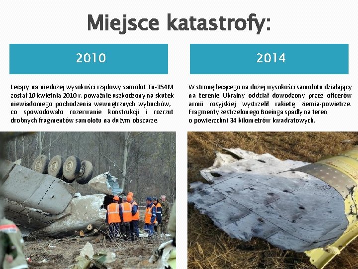 Miejsce katastrofy: 2010 Lecący na niedużej wysokości rządowy samolot Tu-154 M został 10 kwietnia