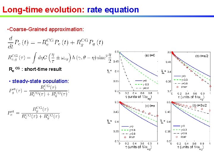 Long-time evolution: rate equation • Coarse-Grained approximation: Re CG : short-time result • steady-state