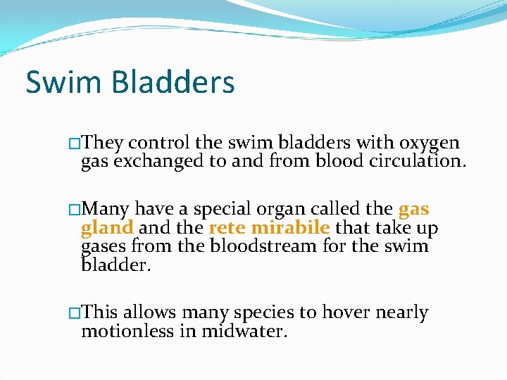 Swim Bladders �They control the swim bladders with oxygen gas exchanged to and from