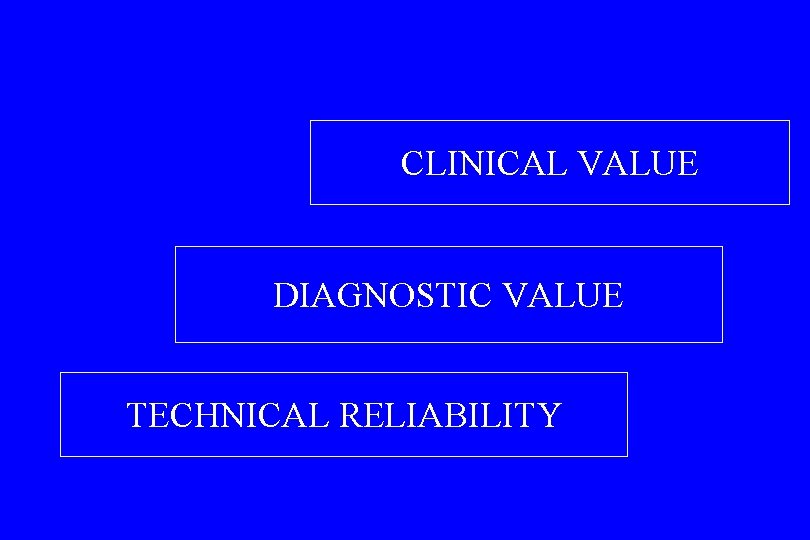 CLINICAL VALUE DIAGNOSTIC VALUE TECHNICAL RELIABILITY 