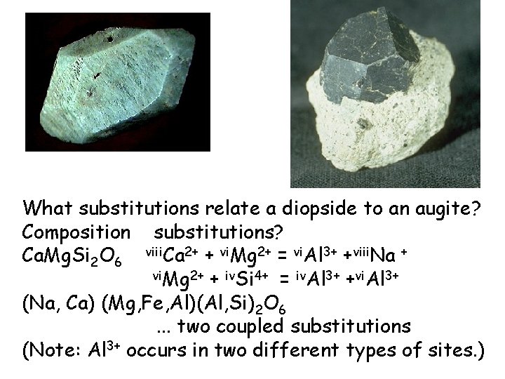 What substitutions relate a diopside to an augite? Composition substitutions? Ca. Mg. Si 2