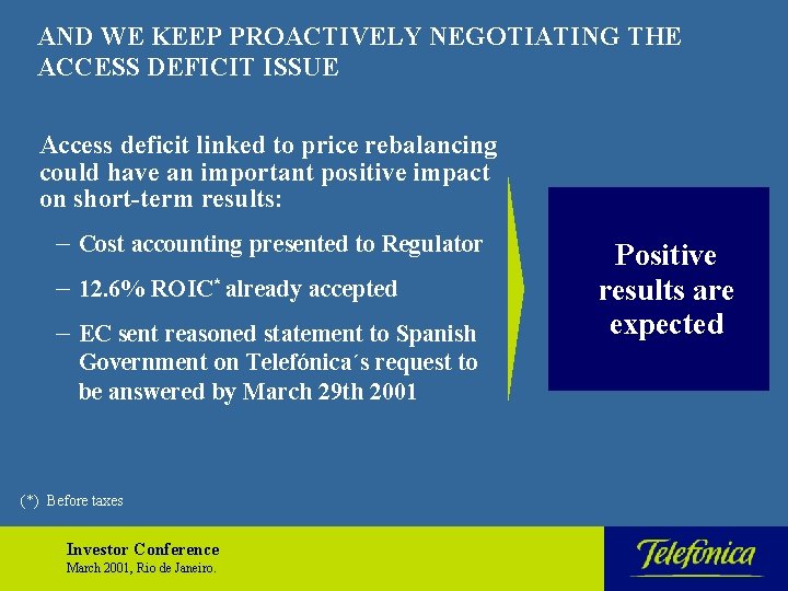 AND WE KEEP PROACTIVELY NEGOTIATING THE ACCESS DEFICIT ISSUE Access deficit linked to price