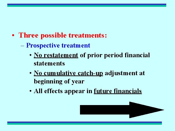  • Three possible treatments: – Prospective treatment • No restatement of prior period