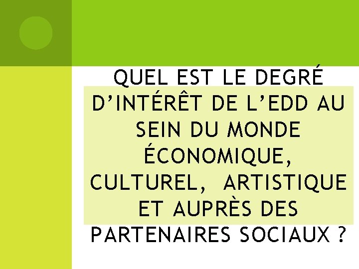 QUEL EST LE DEGRÉ D’INTÉRÊT DE L’EDD AU SEIN DU MONDE ÉCONOMIQUE, CULTUREL, ARTISTIQUE