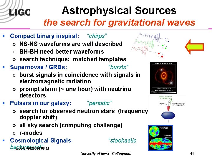 Astrophysical Sources the search for gravitational waves § Compact binary inspiral: “chirps” » NS-NS