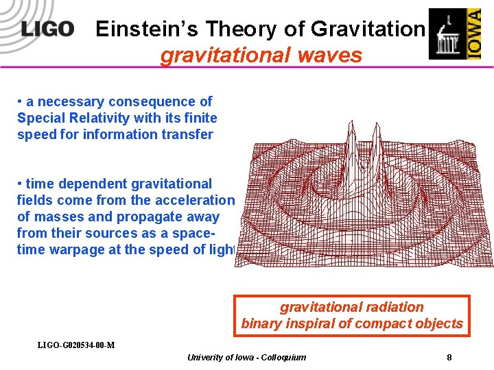 Einstein’s Theory of Gravitation gravitational waves • a necessary consequence of Special Relativity with