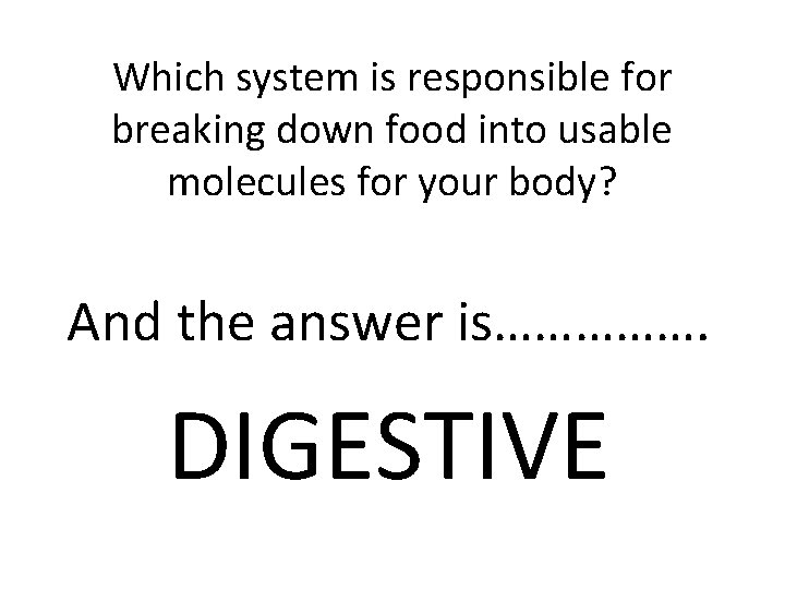 Which system is responsible for breaking down food into usable molecules for your body?