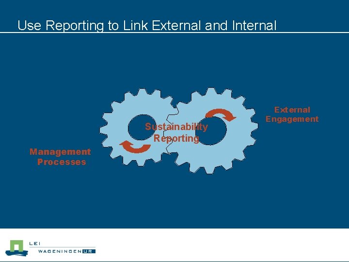 Use Reporting to Link External and Internal Sustainability Reporting Management Processes External Engagement 