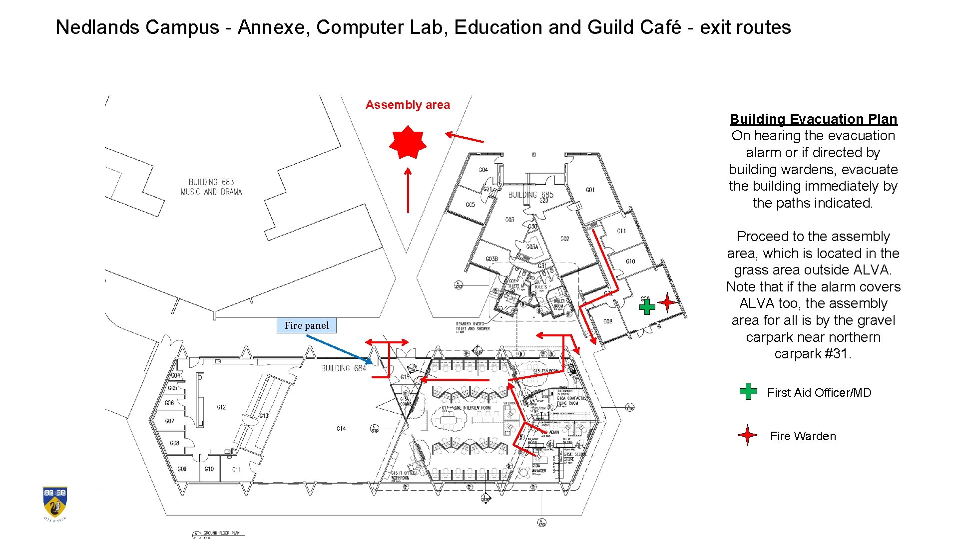 Nedlands Campus - Annexe, Computer Lab, Education and Guild Café - exit routes Assembly