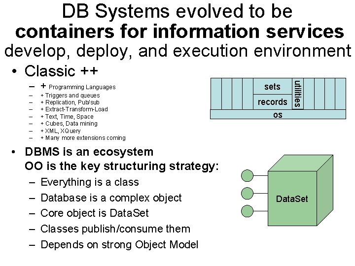 DB Systems evolved to be containers for information services develop, deploy, and execution environment