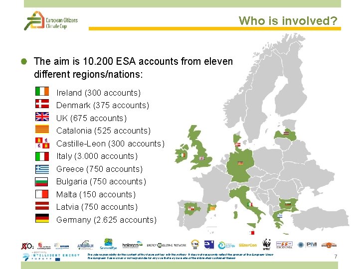 Who is involved? The aim is 10. 200 ESA accounts from eleven different regions/nations: