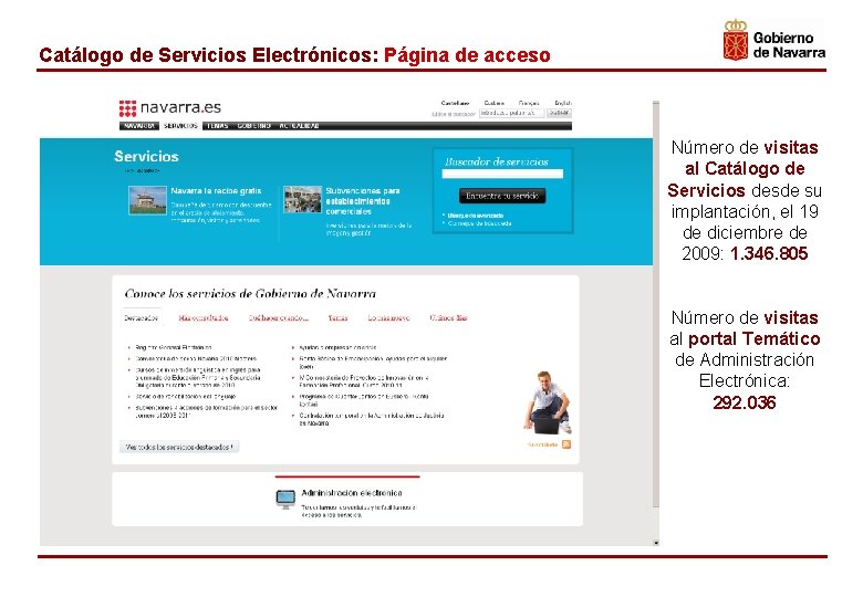 Catálogo de Servicios Electrónicos: Página de acceso Número de visitas al Catálogo de Servicios