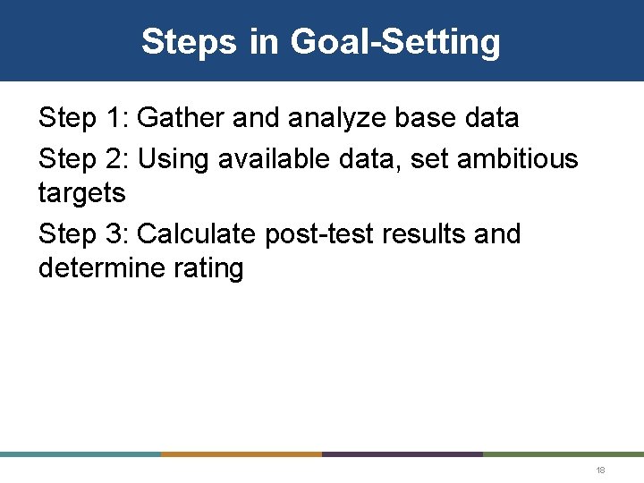 Steps in Goal-Setting Step 1: Gather and analyze base data Step 2: Using available