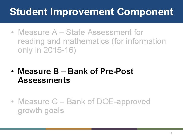 Student Improvement Component • Measure A – State Assessment for reading and mathematics (for