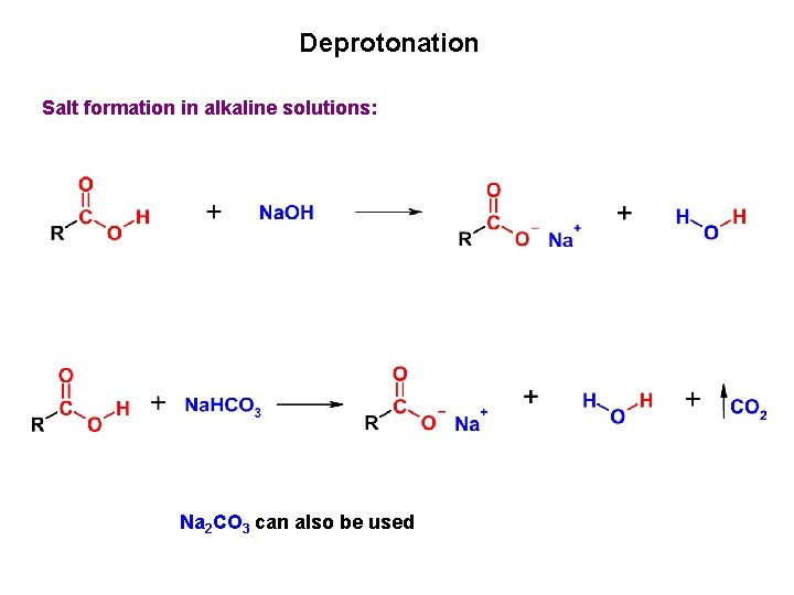 Deprotonation Salt formation in alkaline solutions: Na 2 CO 3 can also be used