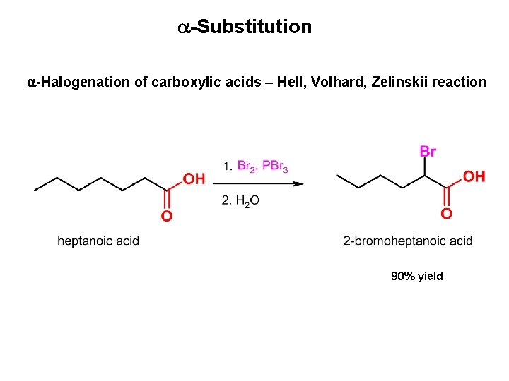  -Substitution -Halogenation of carboxylic acids – Hell, Volhard, Zelinskii reaction 90% yield 