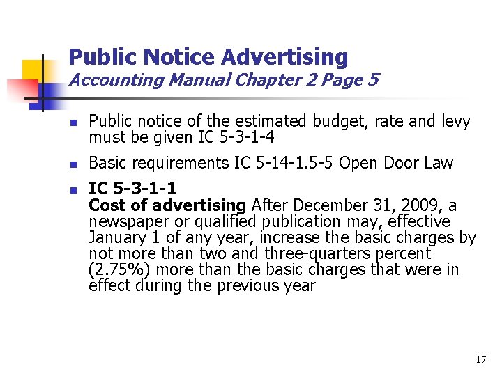 Public Notice Advertising Accounting Manual Chapter 2 Page 5 n Public notice of the