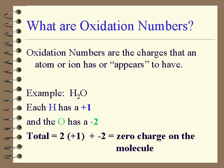 What are Oxidation Numbers? Oxidation Numbers are the charges that an atom or ion