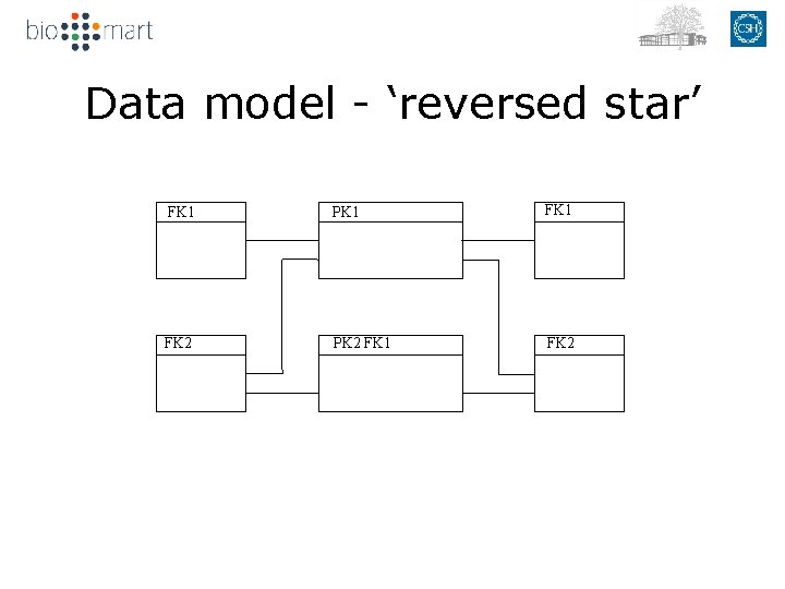 Data model - ‘reversed star’ FK 1 dm FK 1 FK 2 dm FK