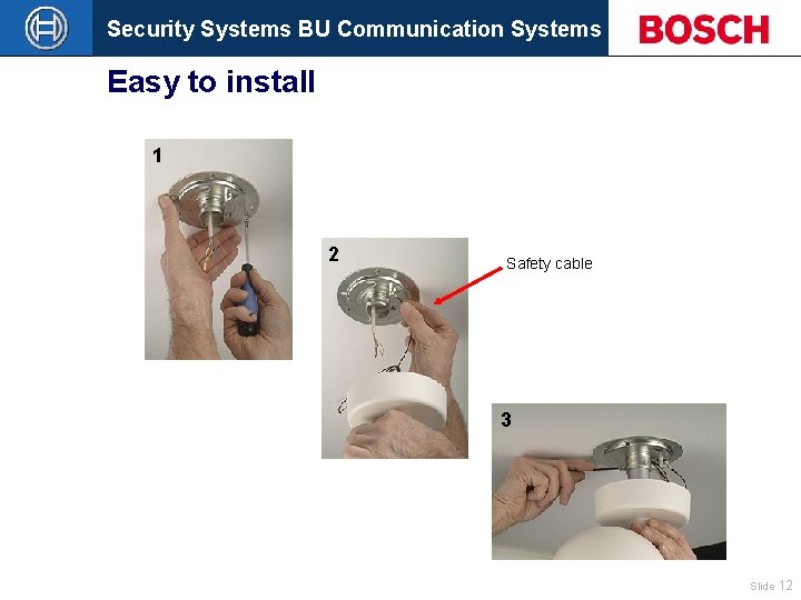 Security Systems BU Communication Systems Easy to install 1 2 Safety cable 3 Slide