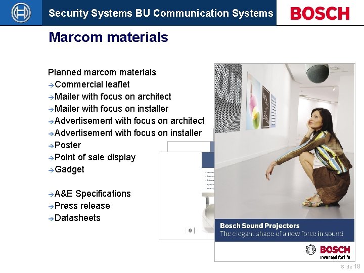 Security Systems BU Communication Systems Marcom materials Planned marcom materials èCommercial leaflet èMailer with