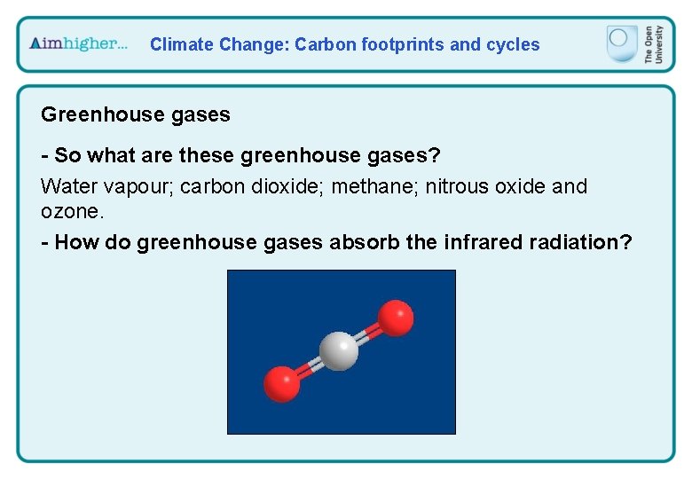 Climate Change: Carbon footprints and cycles Greenhouse gases - So what are these greenhouse