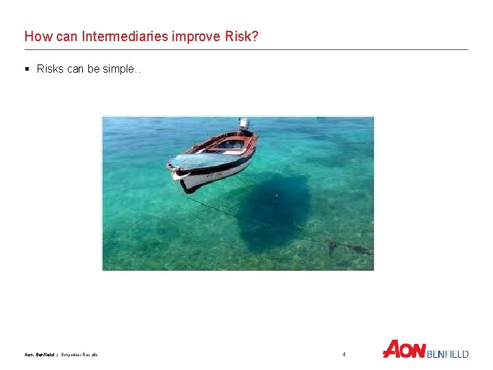 How can Intermediaries improve Risk? § Risks can be simple. . Aon Benfield |