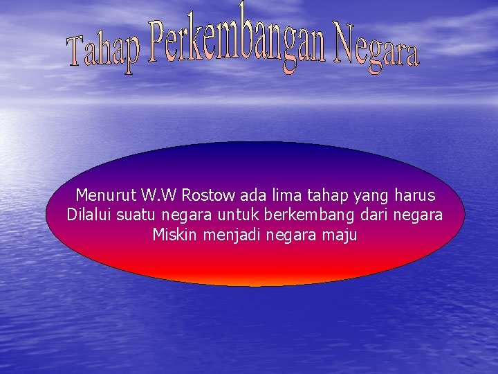 Menurut W. W Rostow ada lima tahap yang harus Dilalui suatu negara untuk berkembang