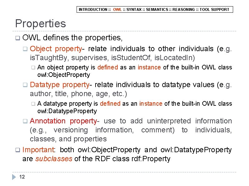 INTRODUCTION : : OWL : : SYNTAX : : SEMANTICS : : REASONING :