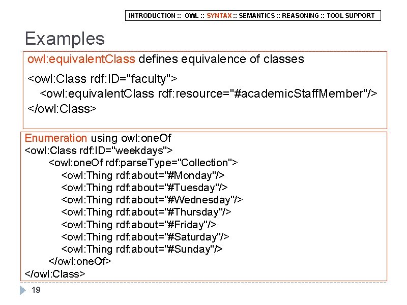 INTRODUCTION : : OWL : : SYNTAX : : SEMANTICS : : REASONING :