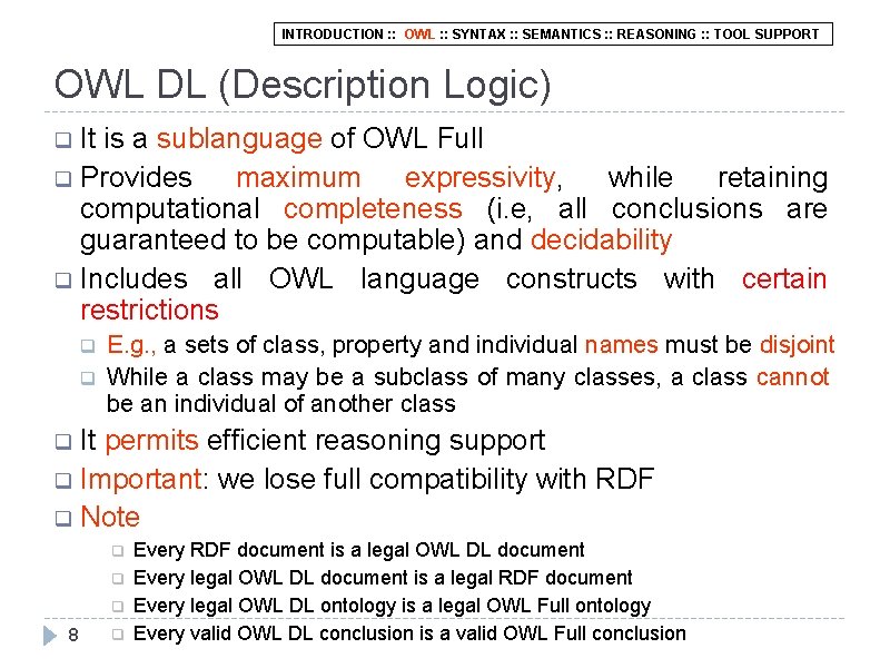 INTRODUCTION : : OWL : : SYNTAX : : SEMANTICS : : REASONING :