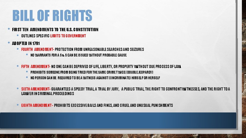 BILL OF RIGHTS • FIRST TEN AMENDMENTS TO THE U. S. CONSTITUTION • OUTLINES