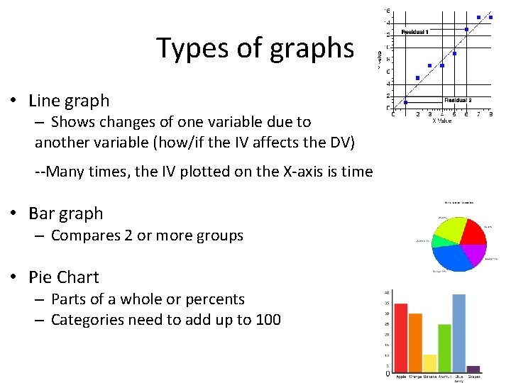 Types of graphs • Line graph – Shows changes of one variable due to