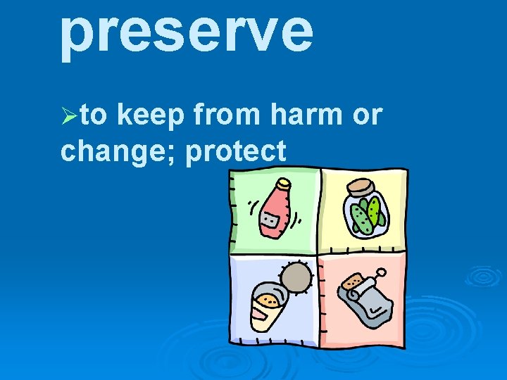 preserve Øto keep from harm or change; protect 