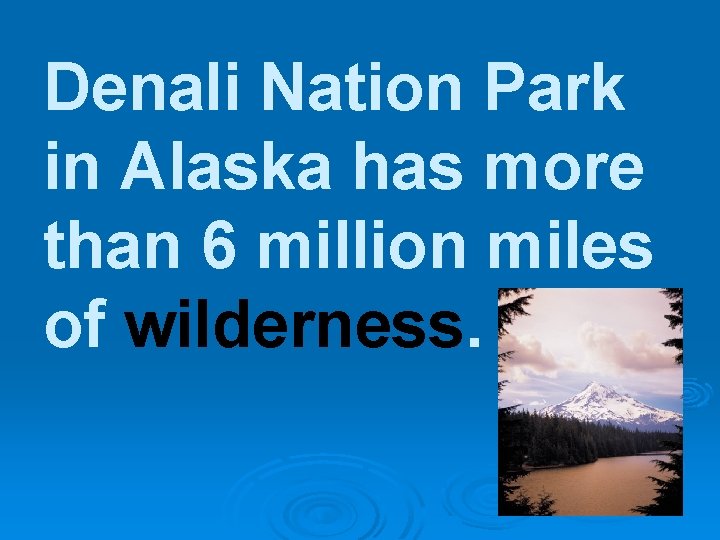 Denali Nation Park in Alaska has more than 6 million miles of wilderness. 