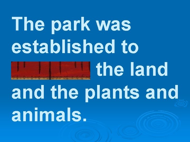 The park was established to preserve the land the plants and animals. 