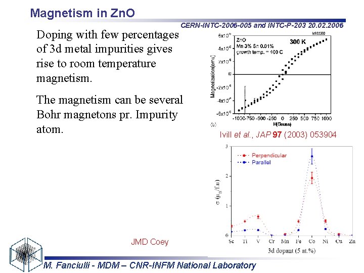 Magnetism in Zn. O Doping with few percentages of 3 d metal impurities gives