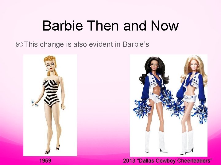 Barbie Then and Now This change is also evident in Barbie’s 1959 2013 “Dallas