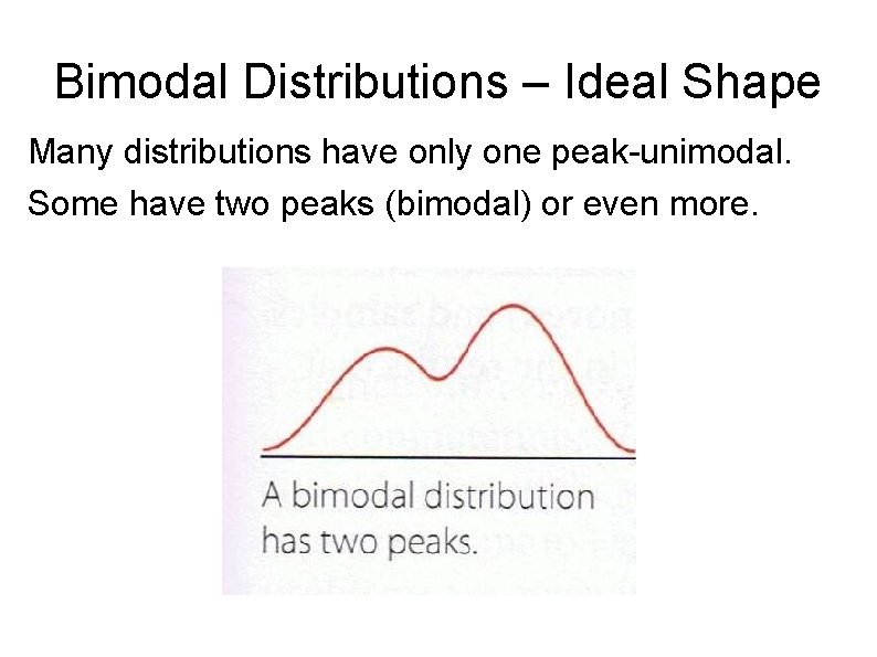 Bimodal Distributions – Ideal Shape Many distributions have only one peak-unimodal. Some have two