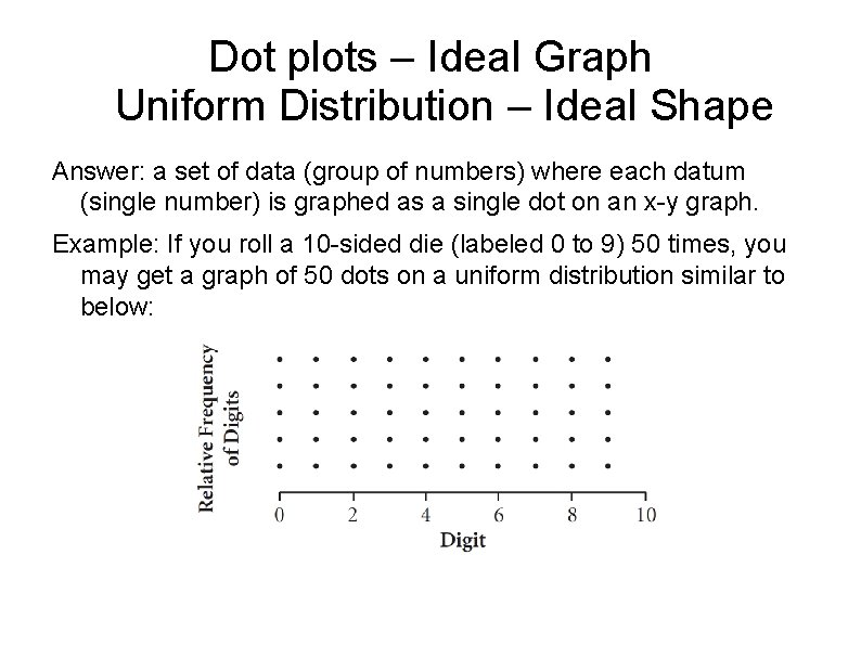 Dot plots – Ideal Graph Uniform Distribution – Ideal Shape Answer: a set of