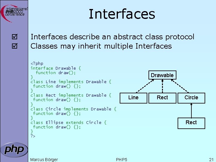 Interfaces þ þ Interfaces describe an abstract class protocol Classes may inherit multiple Interfaces